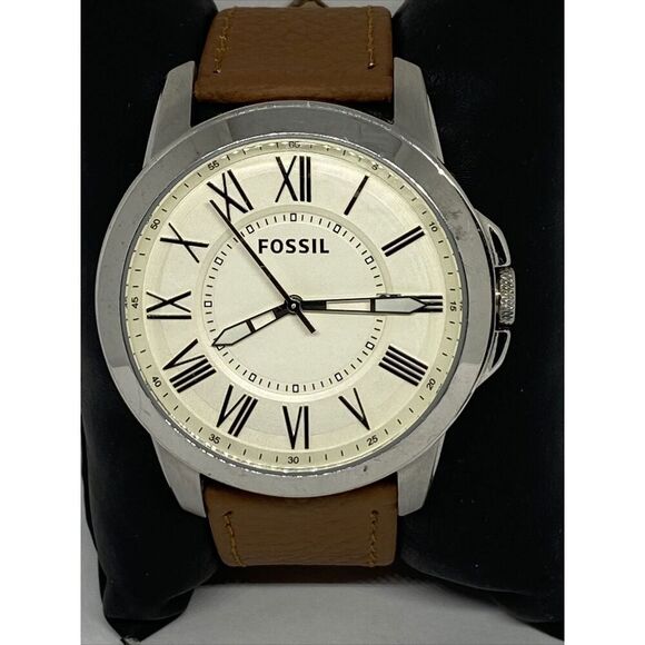 Fossil FS4734 Men's Brown Leather Analog Dial Quartz Genuine Wrist Watch XR810 - Picture 2 of 12